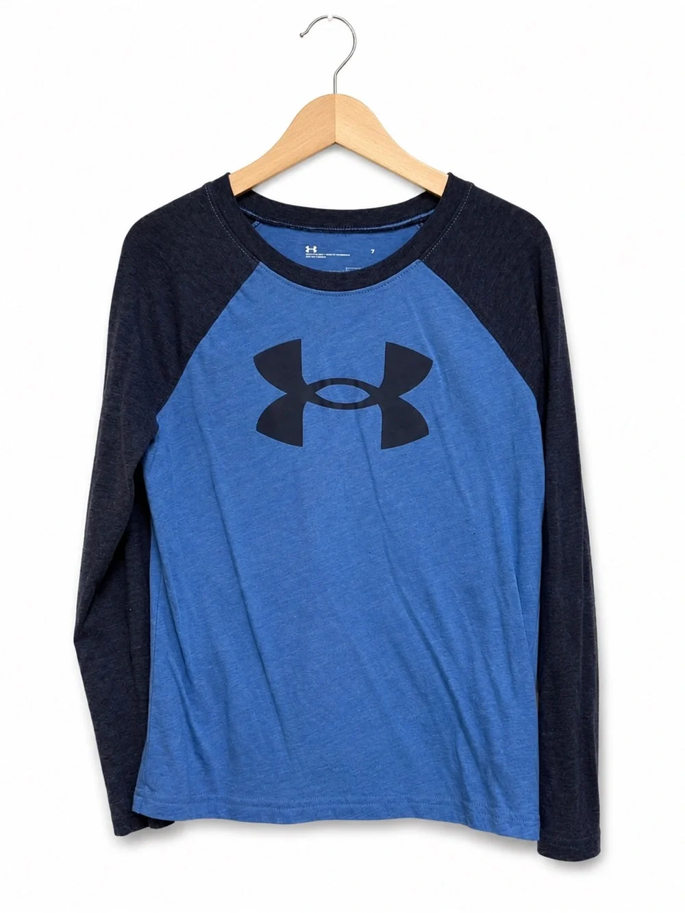 Under Armour Kids Blue Raglan Long Sleeve Logo Tee Shirt UAFEA30E-433 7 Baseball